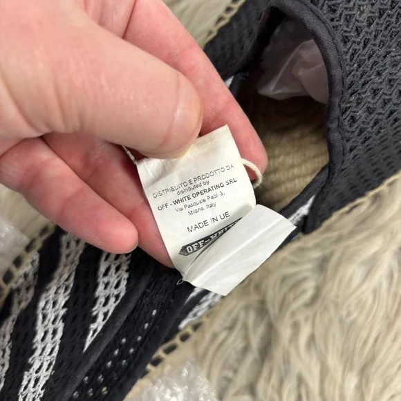 Off-White Men's 12.5 Black White Striped Open Knit Espadrille Resort Beachy Boho - Picture 5 of 9